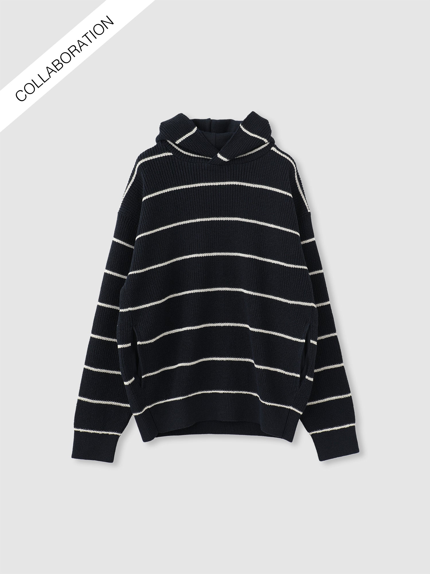 CT COLLAB STRIPED HOODIE<br> A knit hoodie with handy pockets on both sides