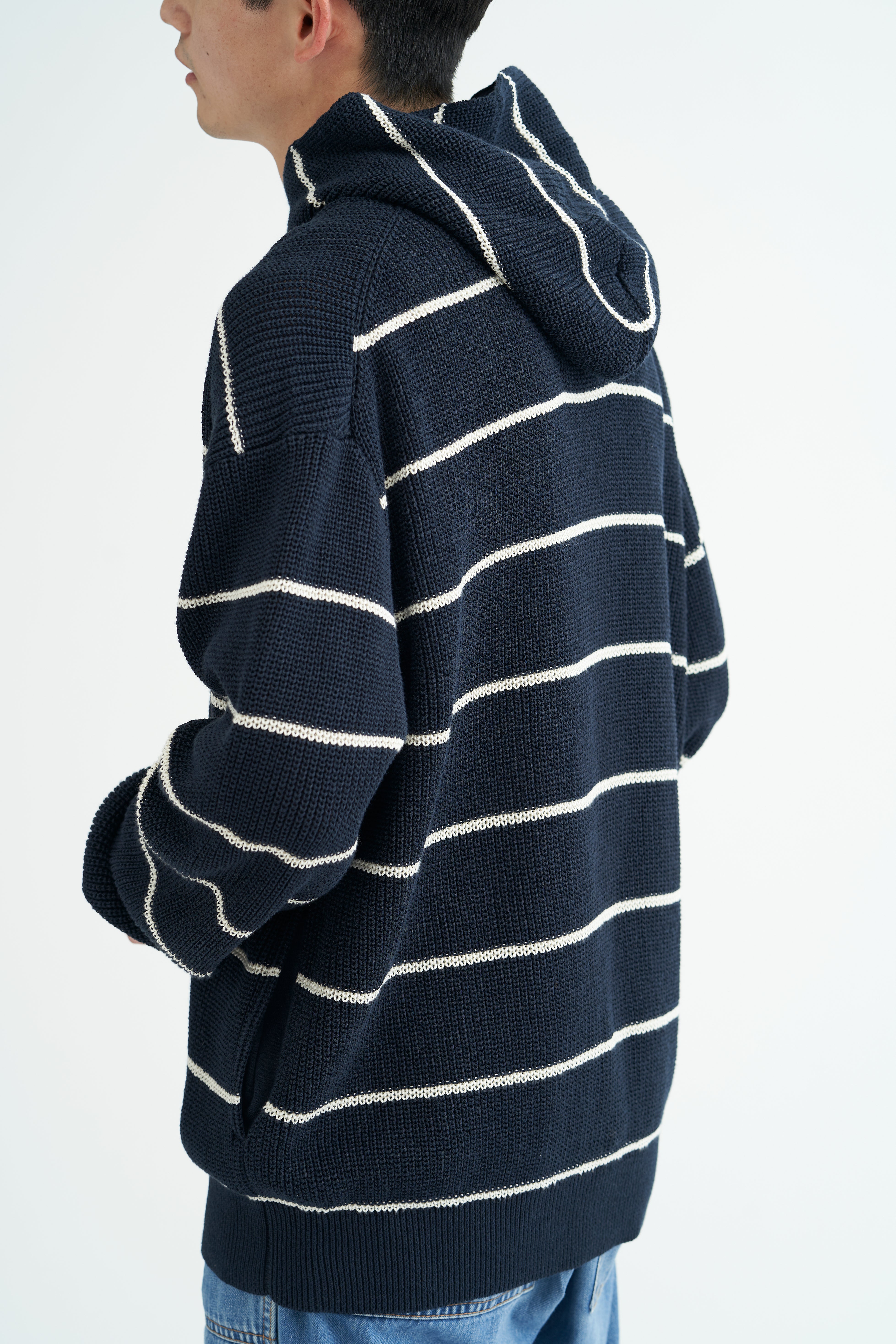 CT COLLAB STRIPED HOODIE<br> A knit hoodie with handy pockets on both sides