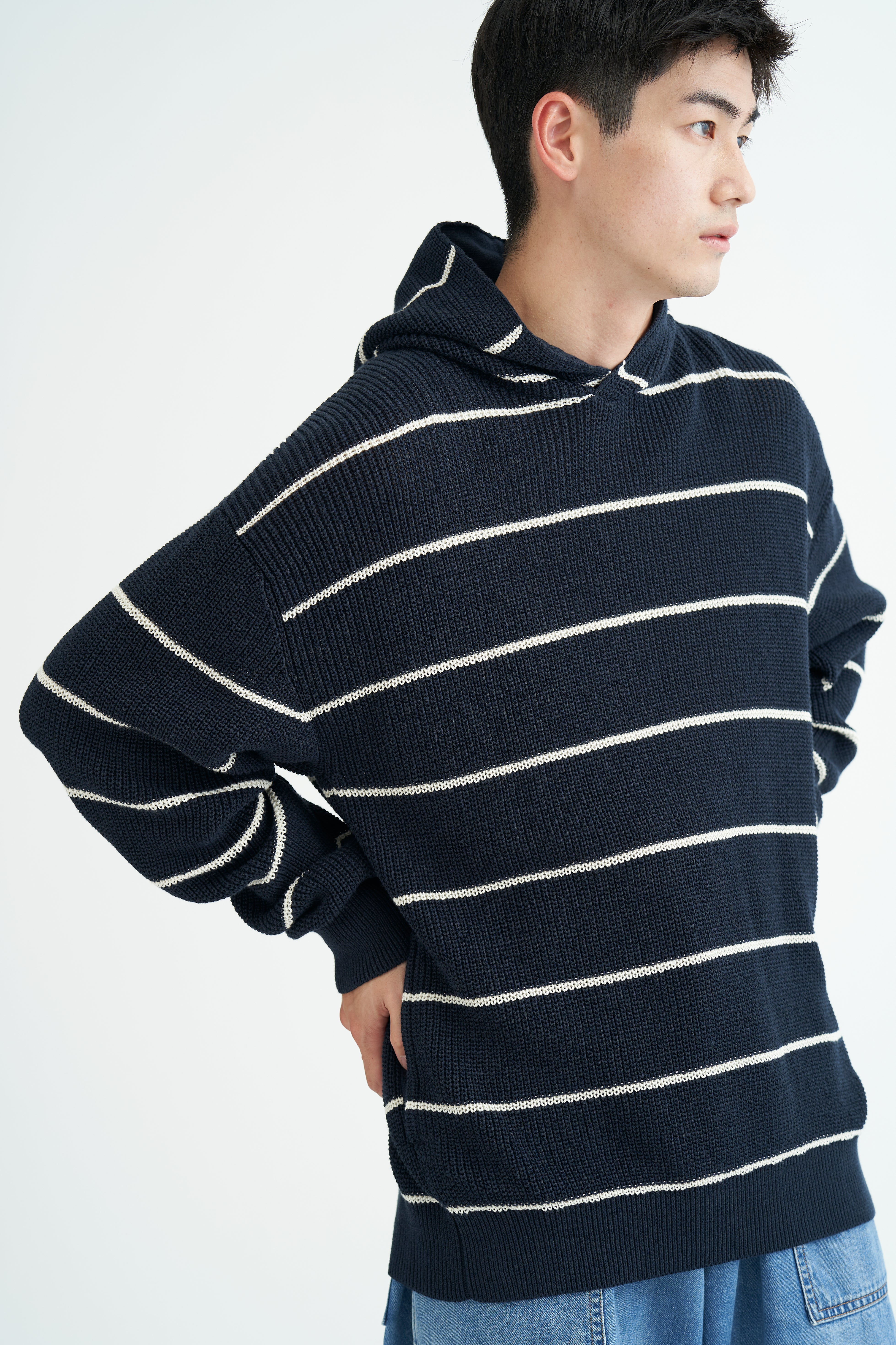CT COLLAB STRIPED HOODIE<br> A knit hoodie with handy pockets on both sides